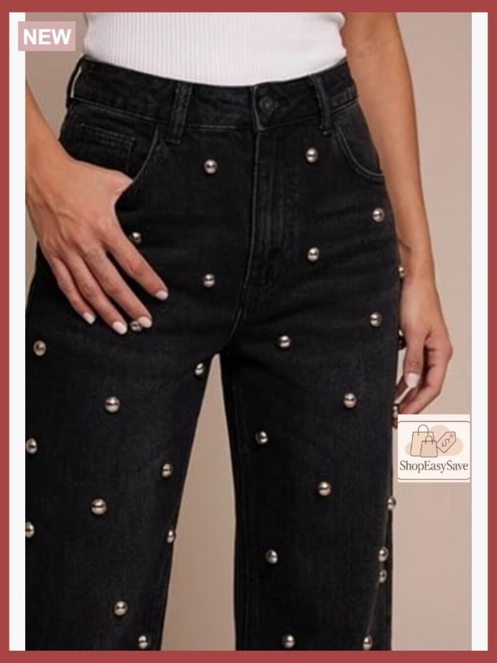 High Waisted Wide Leg Jeans Y2K Retro Sparkly Studded Embellished Pants Glitter - Picture 4 of 7